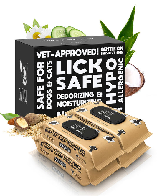 Lick-Safe Pet Wipes for Dogs & Cats - Vet-Approved & Hypoallergenic - Cleans Mud, Odors & Dander - Feline & Dog Wipes for Paws, Face & Butt - Earth-Friendly & Unscented Cat Cleaning - Pack of 400