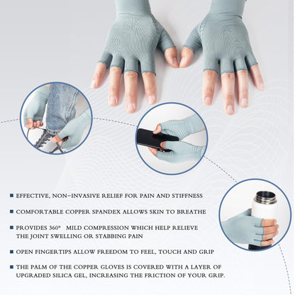 HENOTIC Copper Arthritis Gloves for Women Men, Fingerless Breathable & Moisture Wicking Arthritis Compression Gloves for Relieving Carpal Tunnel Aches, Rheumatoid Pains, Joint Swell Blue-Grey M