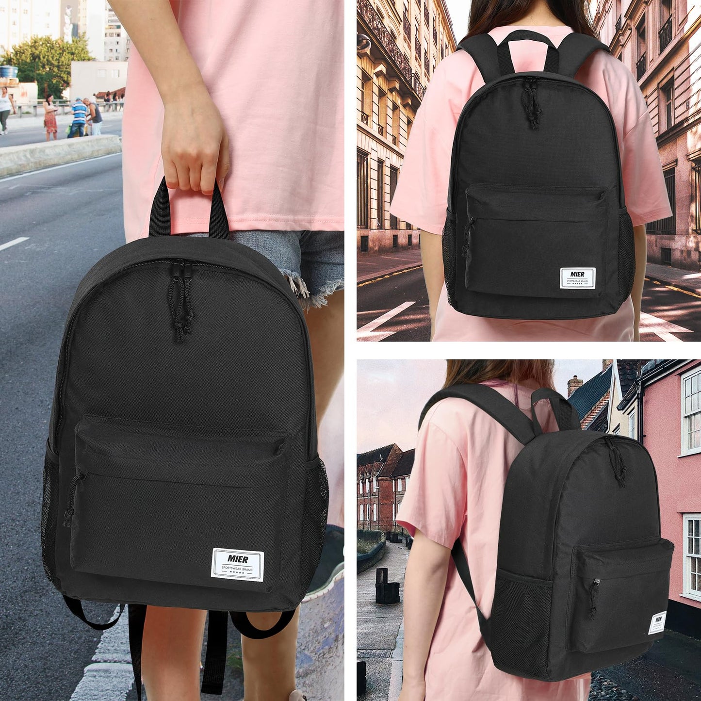 MIER Insulated Backpack Cooler Small Leakproof Lunch Back Pack with Coolers Lightweight Cute Lunch Bag for Women Men to Work, Picnics, Camping, Park Day Trips, 15 L, Black