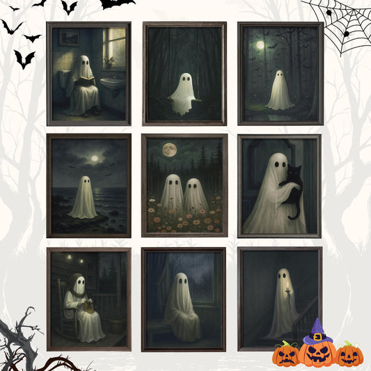97 Decor Cute Ghost Decor - Vintage Halloween Wall Art Prints, Ghost Pictures Wall Decors, Dark Spooky Poster For Room Aesthetic Pictures, Halloween Decorations Indoor 2025 For Home Bedroom (Unframed)