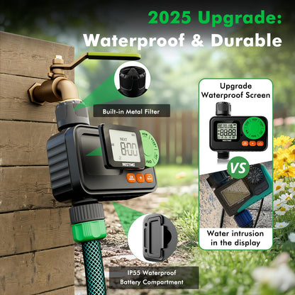 RESTMO Sprinkler Timer, Programmable Water Timer for Garden Hose, Automatic Control | Manual ON/Off | Rain Delay for Outdoor Faucet, Drip Irrigation and Lawn Watering System