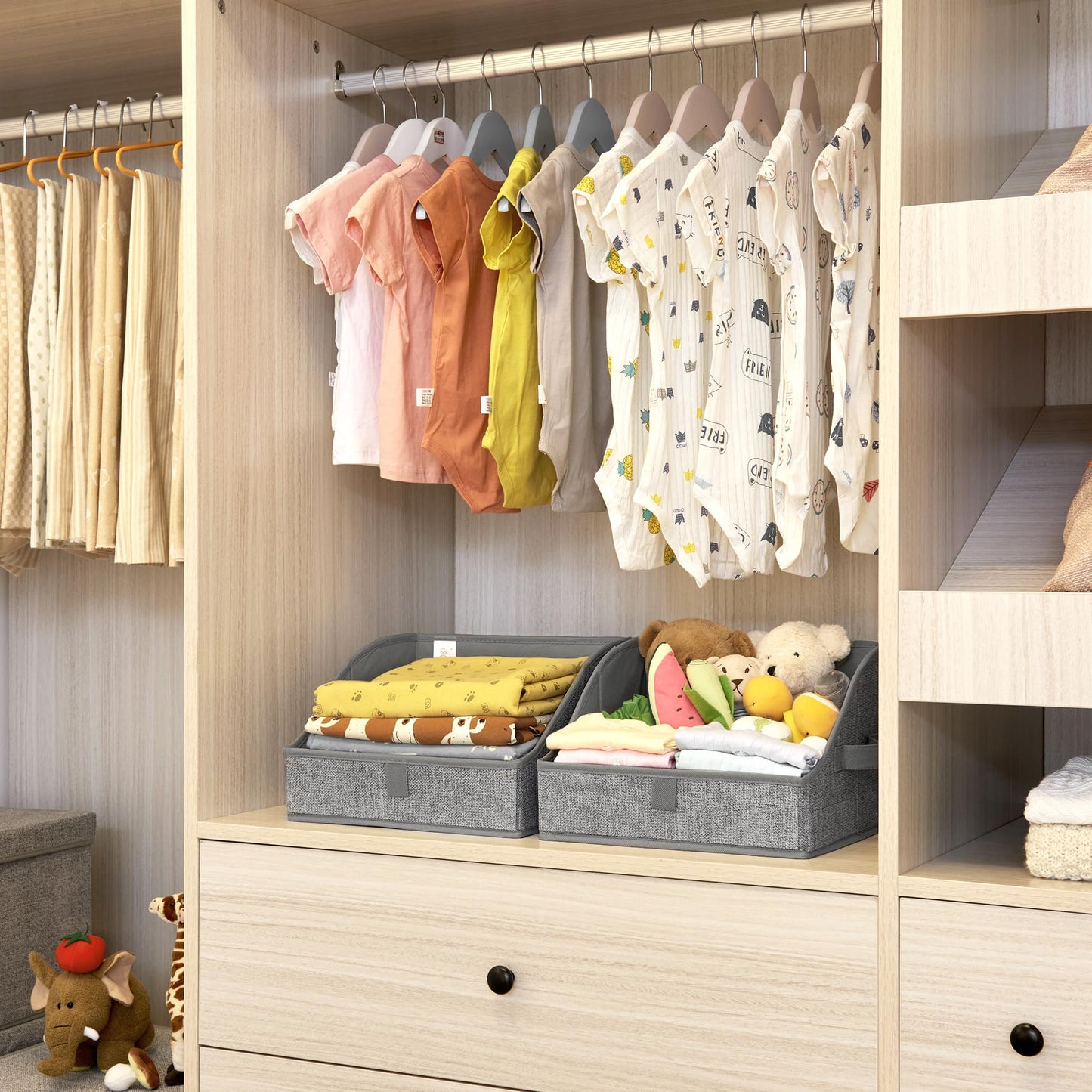 GRANNY SAYS Closet Storage Bins, Clothes Organizer and Storage Bins, Trapezoid Storage Boxes with Handles, Storage Baskets for Shelves, Dark Gray, Medium, 3-Pack