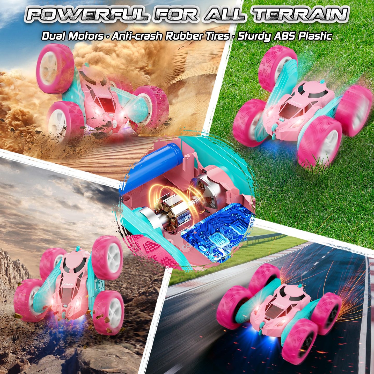 Pink Remote Control Car for Girls - RC Stunt Cars with 4WD Double-Sided Driving 360° Flips Rotating, Off Road Remote Car Outdoor Toys for Kids Age 6 7 8-12, Christmas Birthday Gifts