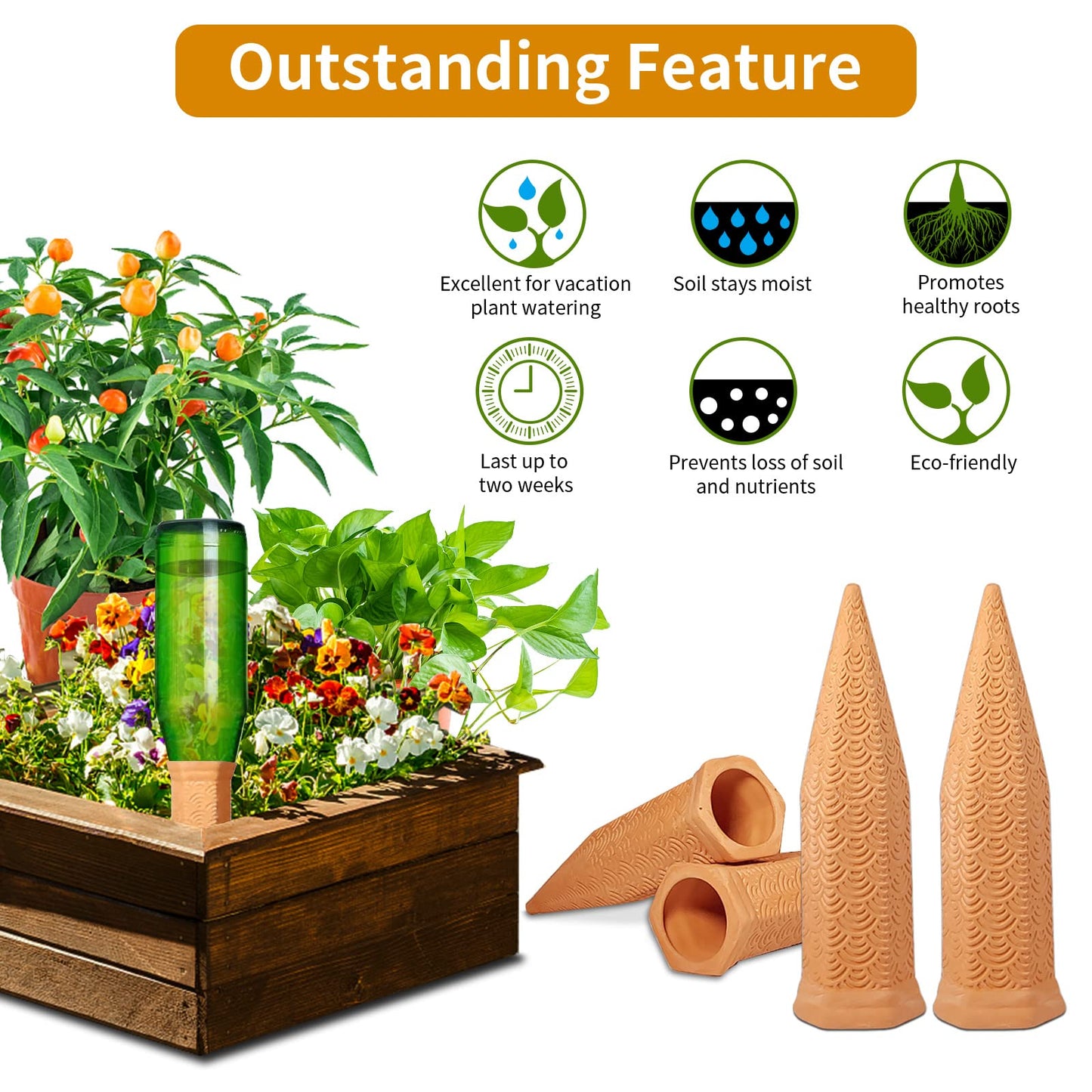 Plant Watering Spikes 12 Pack,Terracotta Plant Watering Spikes Wine Bottle Automatic Plant Waterer for Watering Indoor and Outdoor Plants While on Vacation - Plant Perfect Self-Watering Device
