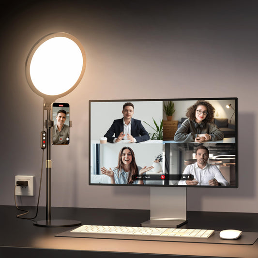 Ring Light with Stand for Zoom Meetings, 360° Rotate 10.5" Zoom Lighting for Computer Video Conference Light Desk Light, Full-Screen LED Lighting with Phone Holder for Live Streaming, Video Call