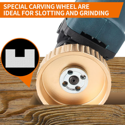 Pomsare 5PCS Angle Grinder Wood Carving Disc Set, 4 and 4 1/2 Angle Grinder Attachments with 5/8 inch Arbor, StumpGrinder Tool Grinding Wheel Shaping Disc for Wood Cutting, Cutting Wheel