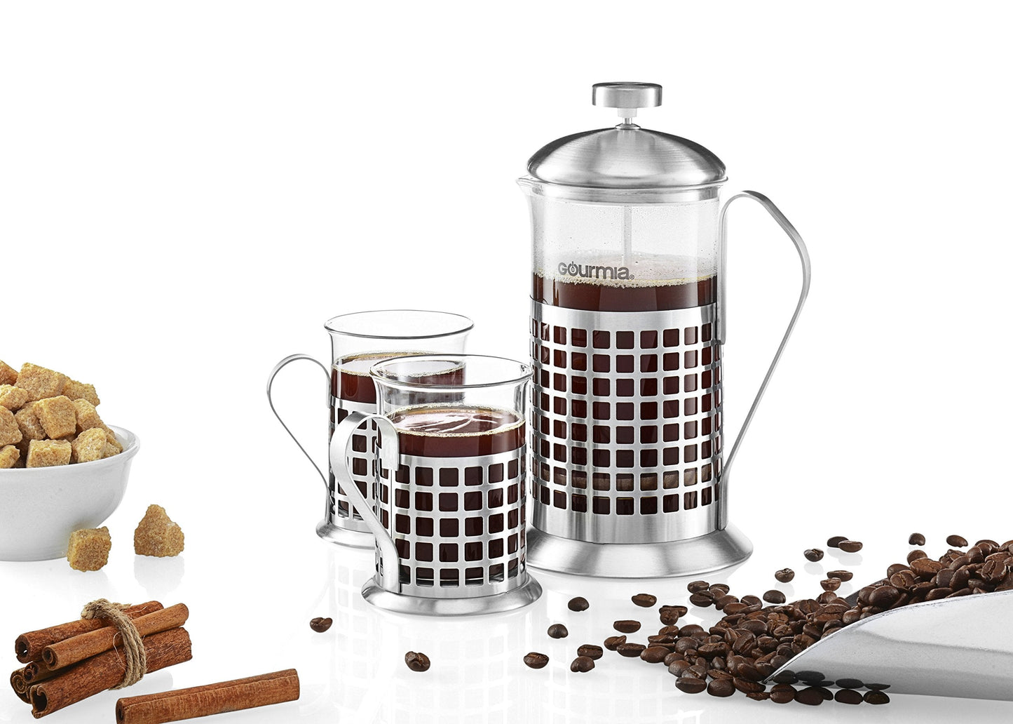 Gourmia GCM9830 French Press Coffee Maker Set 600 ml French Press Coffee Brewer With 2 Matching Stainless Steel Drinking Cups