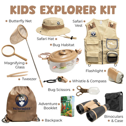 Kids Bug Catching Kit - Complete Explorer Kit with Safari Vest, Hat & More - Cute Dress-Up Safari Costume, or Zoo Keeper - Outdoor Explorer Set & Bug Toys for 3-7 Year Old Boys Girls + Adventure Book