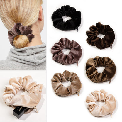 Pocket Scrunchies Hair Ties with Hidden Zipper Stash Scrunchy Ponytail Holder