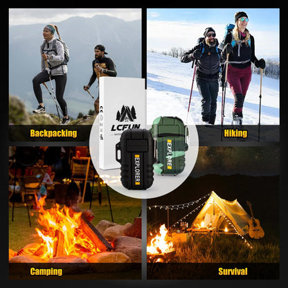 LcFun Waterproof Electric Lighter Windproof Dual Arc USB Rechargeable Flameless Plasma Lighters for Camping Hiking Survival Tactical Gear Stocking Stuffers Gifts for Men Fathers Husband