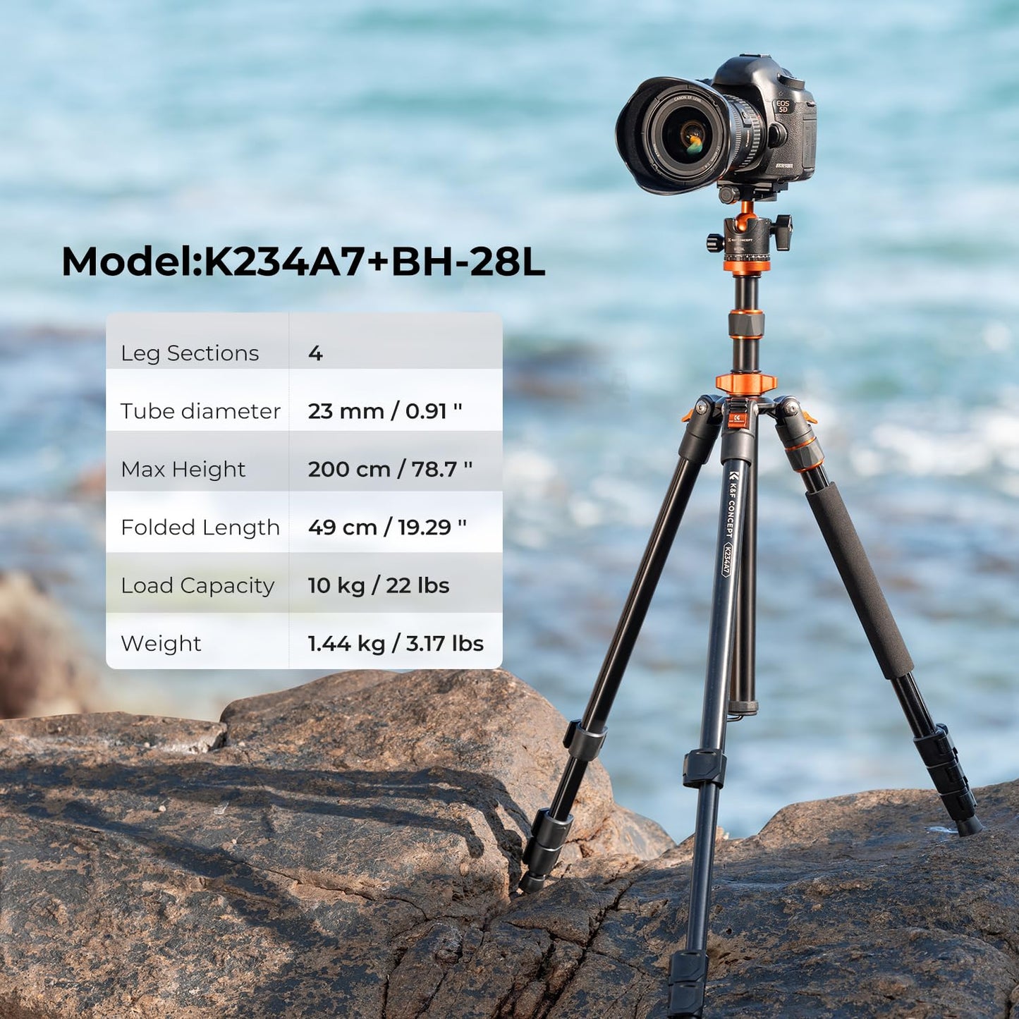 K&F Concept 78 inch Camera Tripod for DSLR Compact Aluminum Tripod with 360 Degree Ball Head and 10KG Load for Travel and Work K234A7+BH-28L (S210)