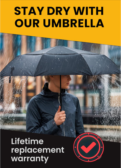 Premium Umbrellas for Rain Windproof Travel Automatic Open Close Large Canopy with Compact Folding Strong Lightweight Portable Umbrella for Car Backpack, Womens & Mens Umbrella - Black