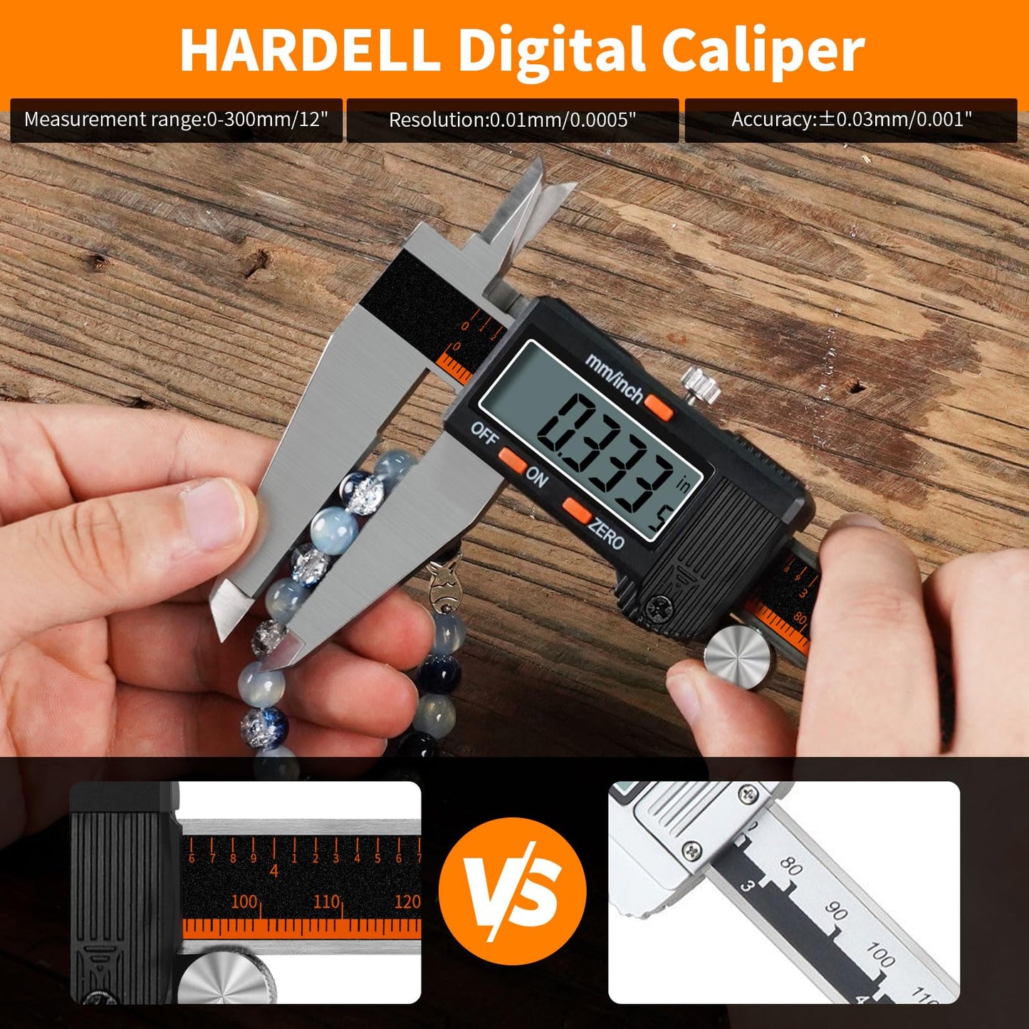 HARDELL Digital Caliper 12 Inch, Stainless Steel Caliper Measuring Tool with Large LCD Screen, Auto-Off Feature, Inch/Millimeter, Electronic Vernier Caliper for DIY, Jewelry, Parts, 3D Printing