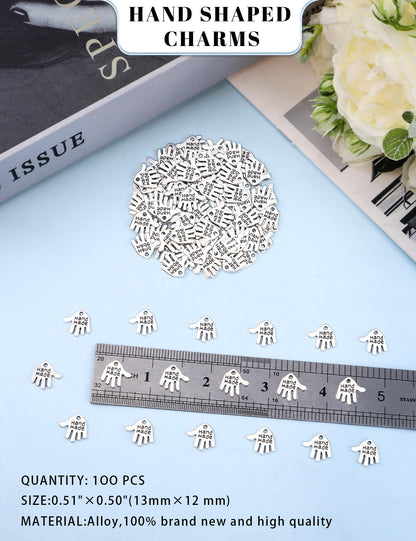 JIALEEY 100PCS Hand Shaped Charms Hand Made Tag Signs Charms Carved Silver Tone for Fashionable Jewelry Making Charms Findings Crafting Sewing