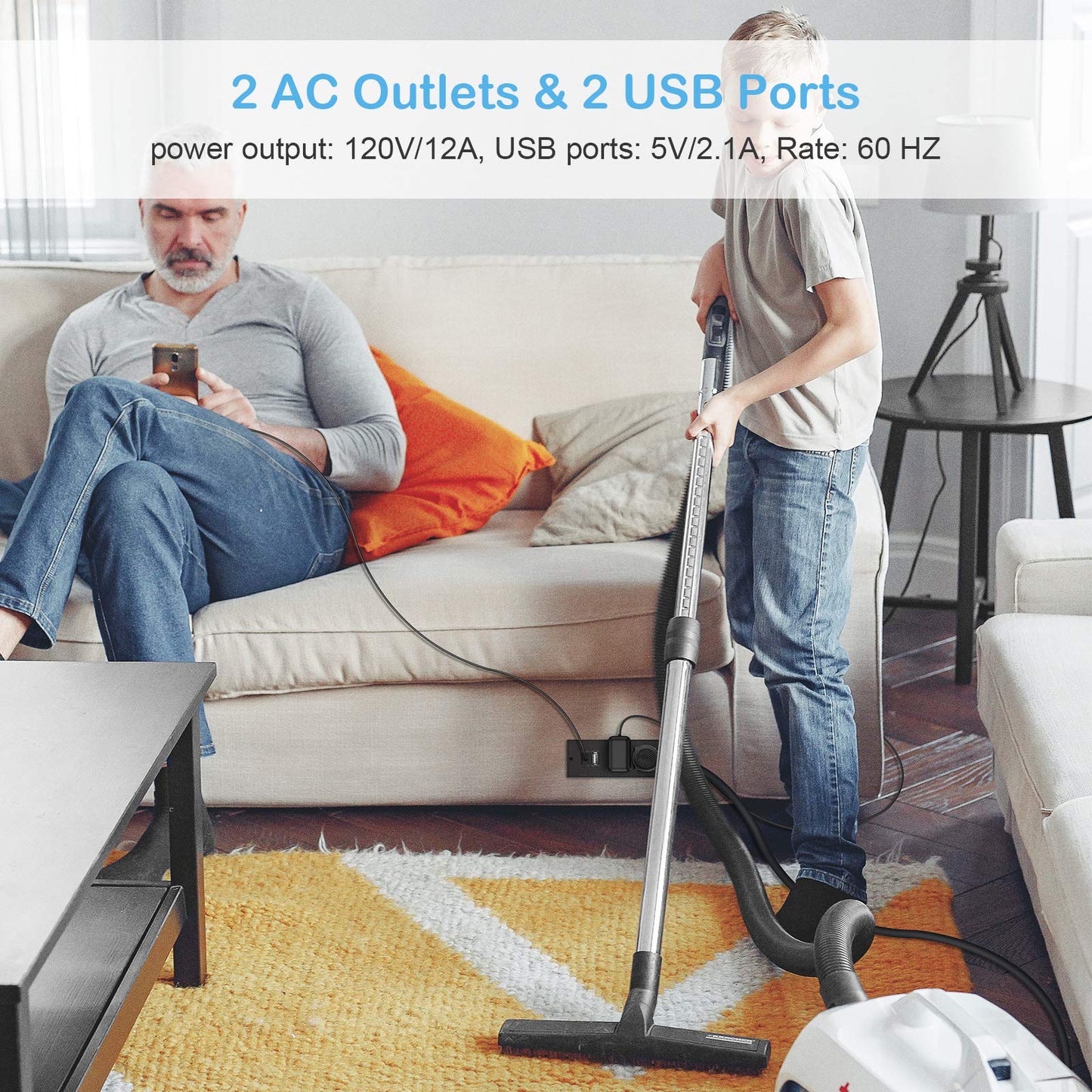 Recessed Power Strip, Black Desktop Power Grommet Socket with Furniture, 2 AC Outlets & 2 USB Ports for Conference Desk,Kitchen,Office,Home,Hotel (9.85 ft)