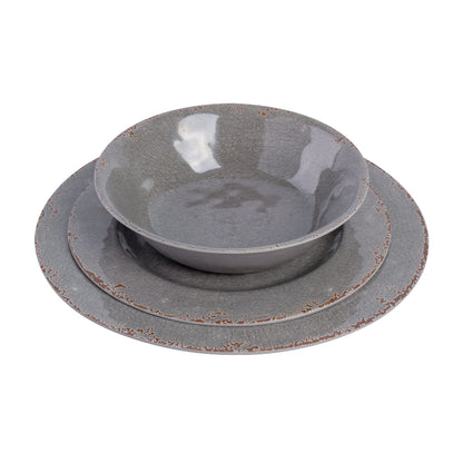 Gibson Home Mauna Melamine Plastic Dinnerware Set, Service for 4 (12pcs), Grey Rustic