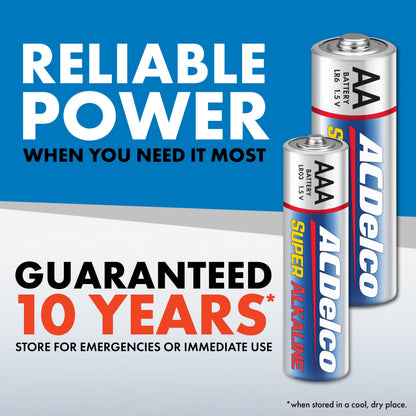 ACDelco AA and AAA 48-Count Combo Pack Super Alkaline Batteries, 24-Count Each, 10-Year Shelf Life, Recloseable Packaging