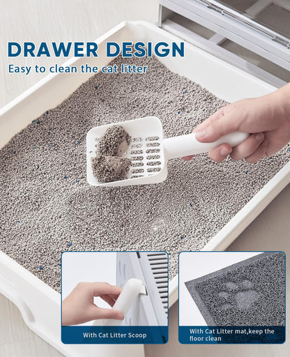 Medario Cat Litter Box with Litter Mat and Scoop, Large Foldable Litter Box with Lid, Front Entry Top Exit Kitty Box, Odor Control, Easy to Clean (Grey)