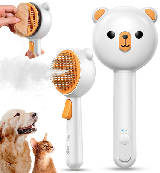 Pet Steam Brush for Dogs & Cats, Brushes for Indoor Cats with Release Button, Dual Speed Spray USB Rechargeable Grooming Supplies, Dog Brush for Shedding Suitable for All Long- and Short-haired Pets