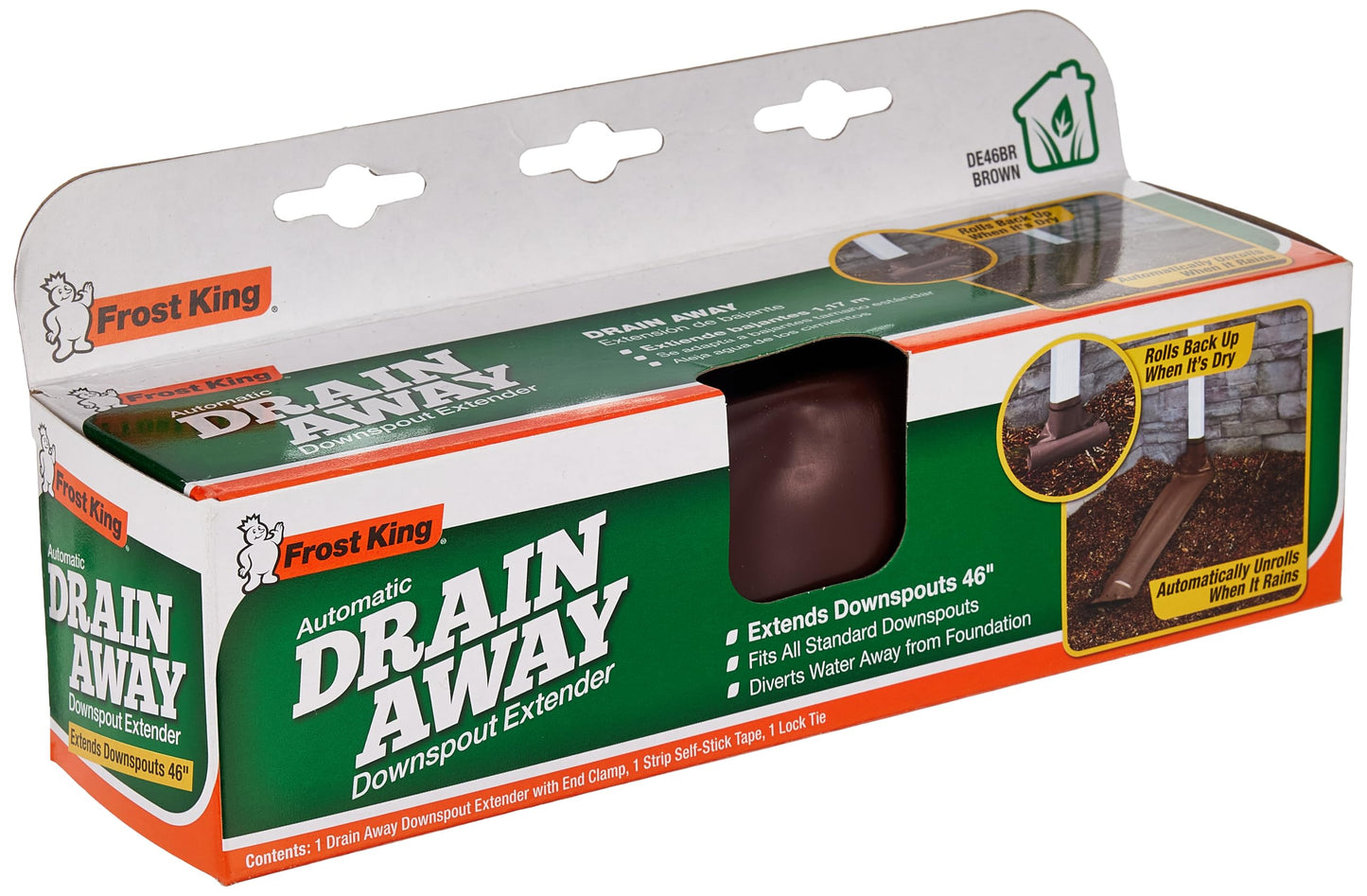 Frost King DE46BR Automatic Plastic Drain Away Downspout Extender, Extends 4-Feet, Brown