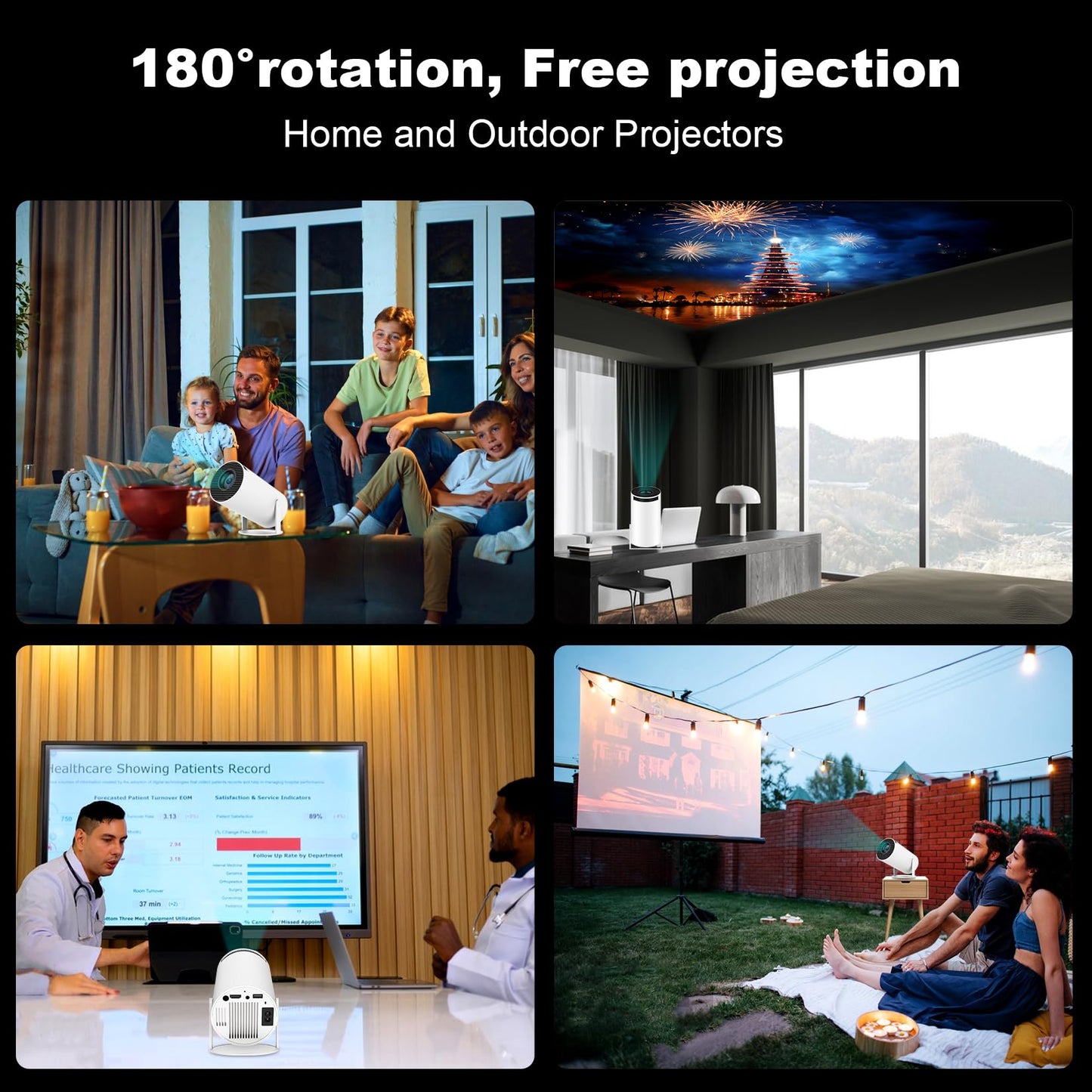 Mini Portable Projector, Support 4K 1080P with Dual-Band WIFI6 5G Wireless 5.0 Bluetooth Android 11,160 ANSI,180° Rotatable, Auto Keystone Correction, 35"-130" Screen Video Projector