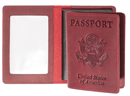 RFID-Blocking Genuine Leather Passport Holder - Travel Document Organizer Wallet for Men & Women, Durable Slim Travel Accessories with Card Slots (Wine Red)