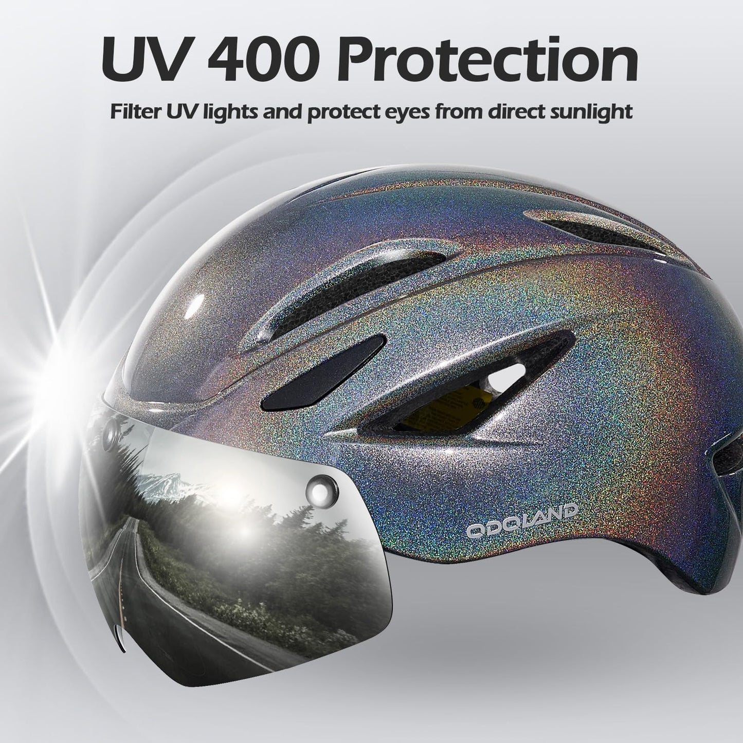 Odoland Adults Bike Helmet with Removable Magnetic Sun Visor, Adjustable Dial Fit Bicycle Cycling Helmet for Mountain Road Bike, Certified Lightweight MTB Ebike Helmet for Men Women, Giltter Galaxy