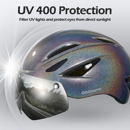 Odoland Adults Bike Helmet with Removable Magnetic Sun Visor, Adjustable Dial Fit Bicycle Cycling Helmet for Mountain Road Bike, Certified Lightweight MTB Ebike Helmet for Men Women, Giltter Galaxy