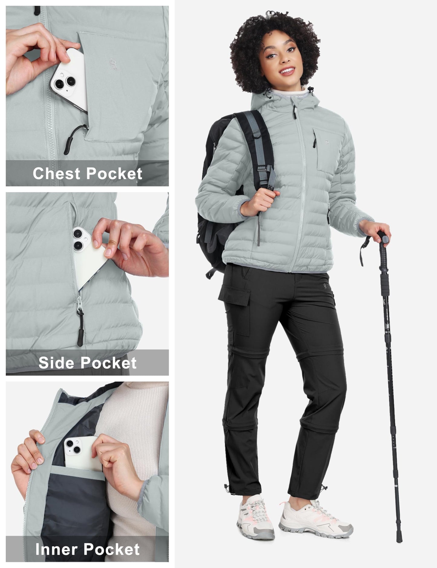 Little Donkey Andy Women's Warm Waterproof Puffer Jacket Windproof Hooded Winter Coat with Recycled Insulation Upgraded Ligth Grey M