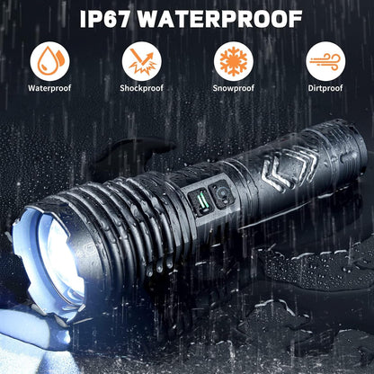 Rechargeable Flashlights High 5500.000Lumens,Super Bright LED Flashlight,Tactical Powerful Waterproof Handheld Flashlights with Zoomable 6Modes,USB Output&24H Long Life Battery for Emergency Camping