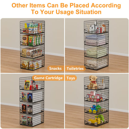 Hongtamoya 4-Tier Stackable Closet Organizers and Storage Shelves, Clothes Storage Basket, Clothes Shelf Organizer Sweater Organizer Bins Container for Wardrobe Kitchen Bathroom Office, Black