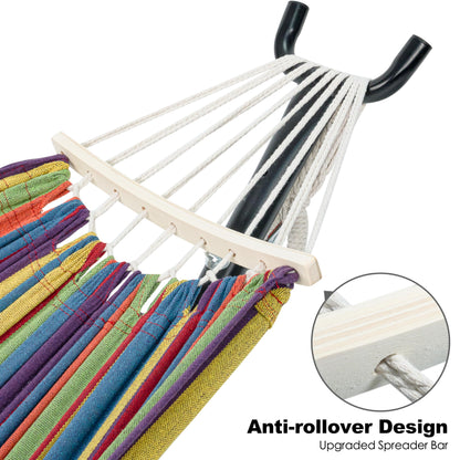 gafete Double Hammock with Stand for Outside, Upgraded Spreader Bar, Heavy Duty Space Saving Steel Stand 2 Person, Side Pockets, Easy Assembly, 600lbs Weight Capacity, Indoor & Outdoor (Classic Red)