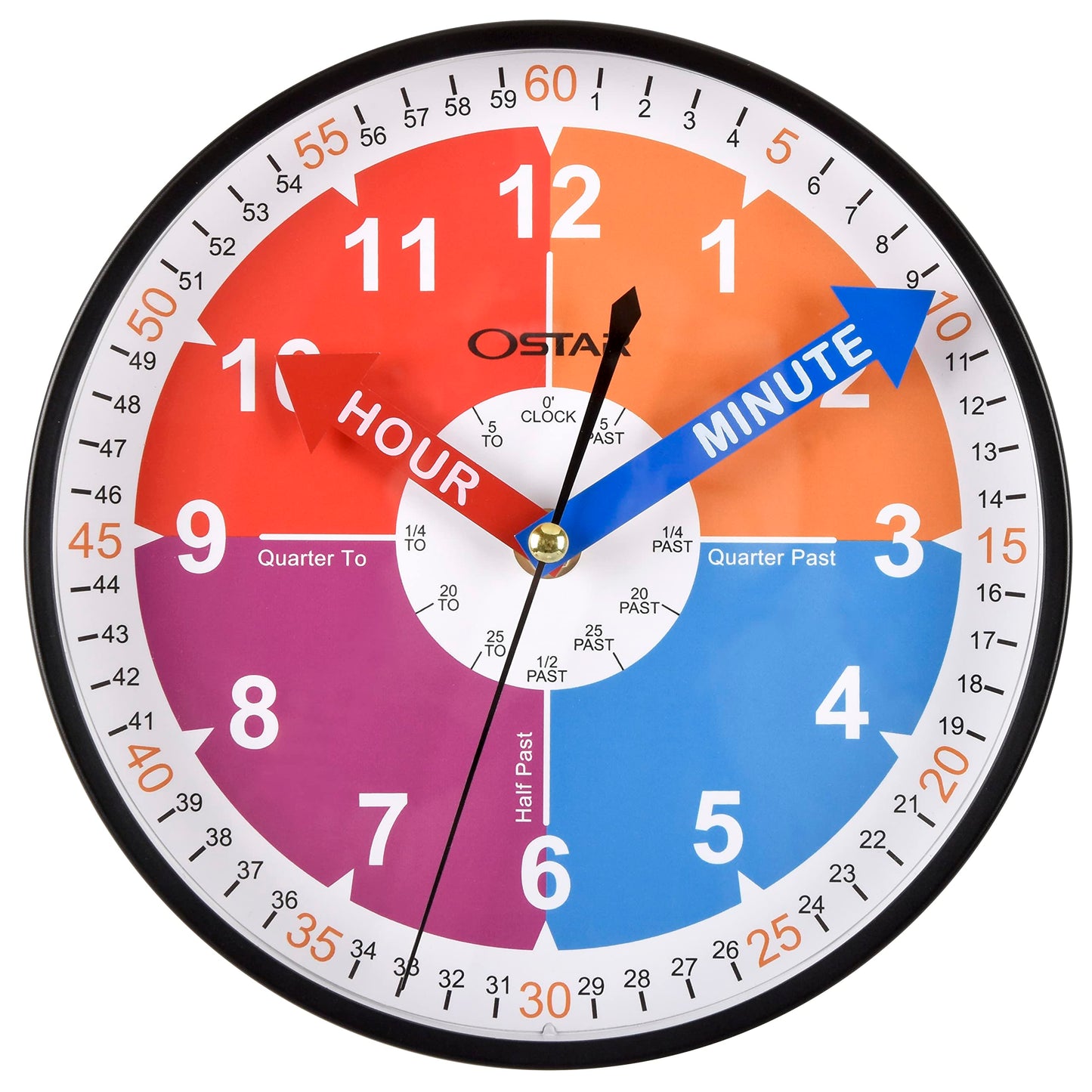 OSTAR Telling Time Teaching Wall Clock, Analog Silent Learning Clock for Kids Room Decor Battery Operated