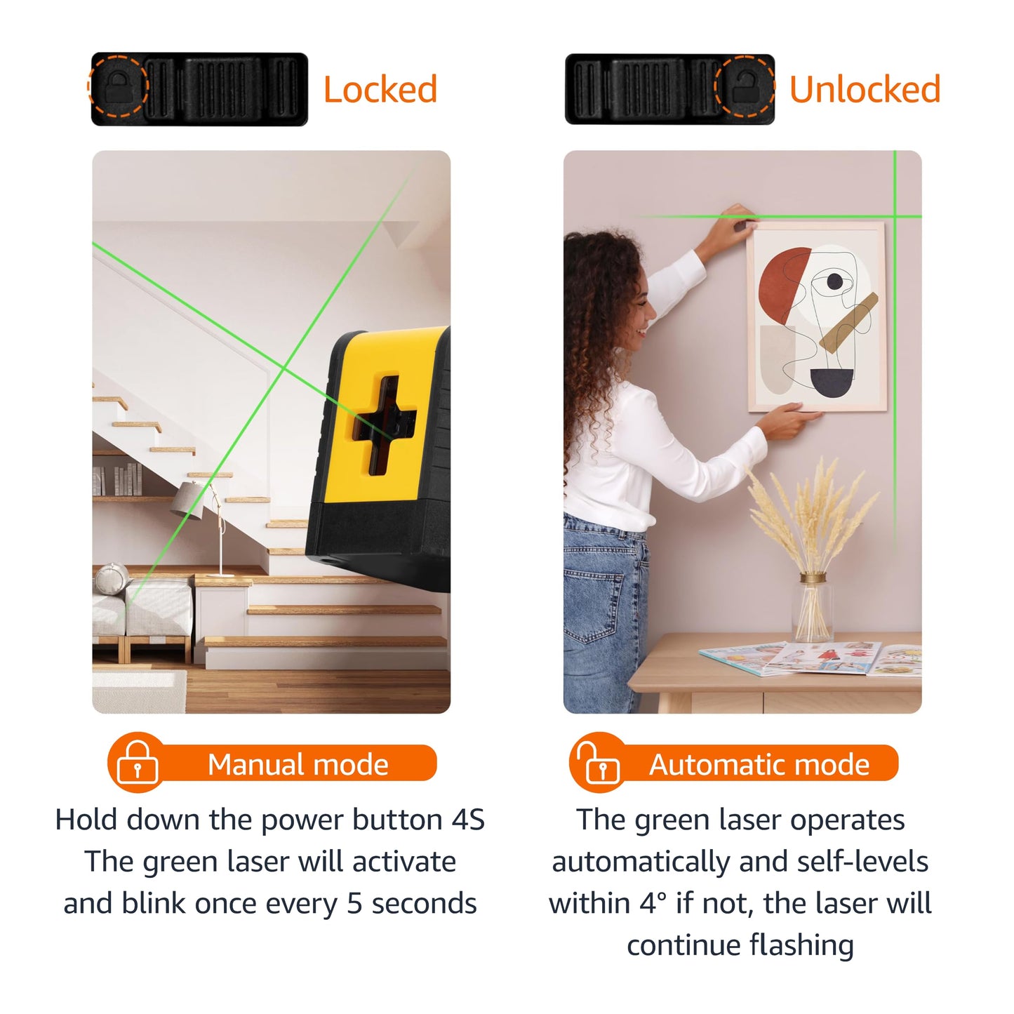 Amazon Basics Horizontal/Vertical and Cross-Line Class II Laser Level, 59 ft / 708 in, Yellow/Black