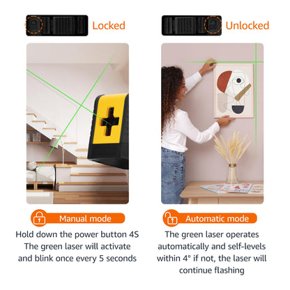 Amazon Basics Horizontal/Vertical and Cross-Line Class II Laser Level, 59 ft / 708 in, Yellow/Black