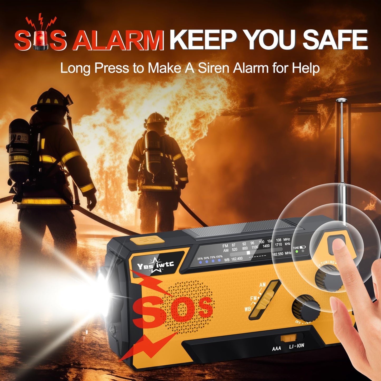 Hand Crank Emergency Radio NOAA Weather Radio 7400mWh Battery Operated 3 in 1 Charging Cable Hand Crank Charger with AM FM Portable Solar Powered Radio for Winter Storm Hurricane Survival Gear