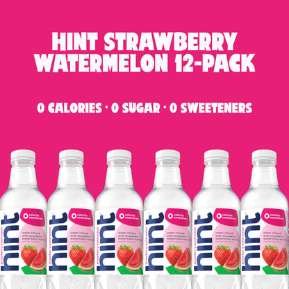 Hint Fruit-Infused Bottled Water, Strawberry Watermelon - Sugar Free Flavored Water with Zero Calories, Naturally Flavored, and No Artificial Sweeteners - 16 Fl Oz (Pack of 12)