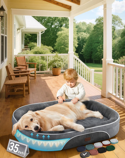 OhGeni Orthopedic Dog Couch Pet Sofa Large Sized Cat Beds with Comfort Foam Support, Soft Comfortable Fabric, Machine Washable Waterproof Removable Cover, 35-Inch (Gray)