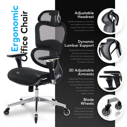 Oline ErgoPro Ergonomic Office Chair, Rolling Desk Chair with 4D Adjustable Armrest, 3D Lumbar Support, Blade Wheels, Mesh Computer Gaming Executive Swivel Chairs Chair (Black)