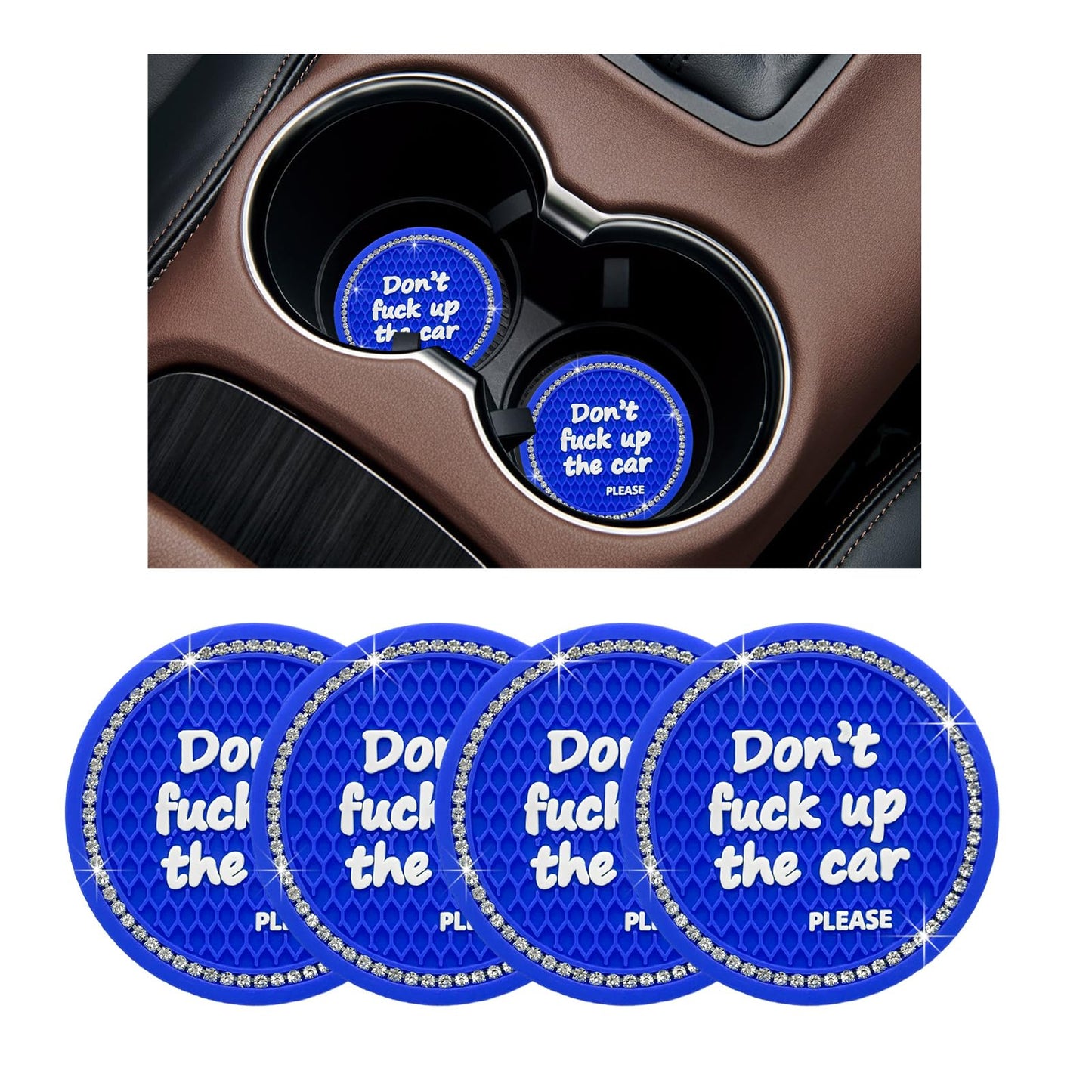 Ziciner 4 Pack Bling Car Cup Holder Coaster, 2.75 Inch Anti-Slip Auto Insert Cup Coaster, Crystal Car Drink Cup Mat Perfect for Women Girls, Universal Interior Decor Accessories (Blue)