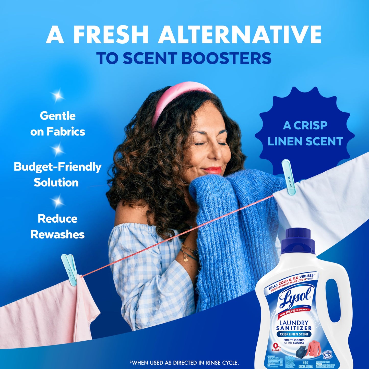 Lysol Disinfectant Laundry Sanitizer & Scent Booster, Laundry Detergent Additive, Color Safe Bleach Alternative, Laundry Odor Eliminator, Kills Bacteria & Viruses, Crisp Linen Scent, 90 Fl Oz