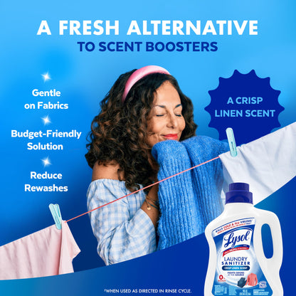 Lysol Disinfectant Laundry Sanitizer & Scent Booster, Laundry Detergent Additive, Color Safe Bleach Alternative, Laundry Odor Eliminator, Kills Bacteria & Viruses, Crisp Linen Scent, 90 Fl Oz