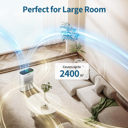 Powerful Air Purifiers for Home Large Room Up to 2400 Ft² with Air Quality Monitor 20dB Sleep Mode, Air Purifier for Bedroom Office Living Room HAP602 White