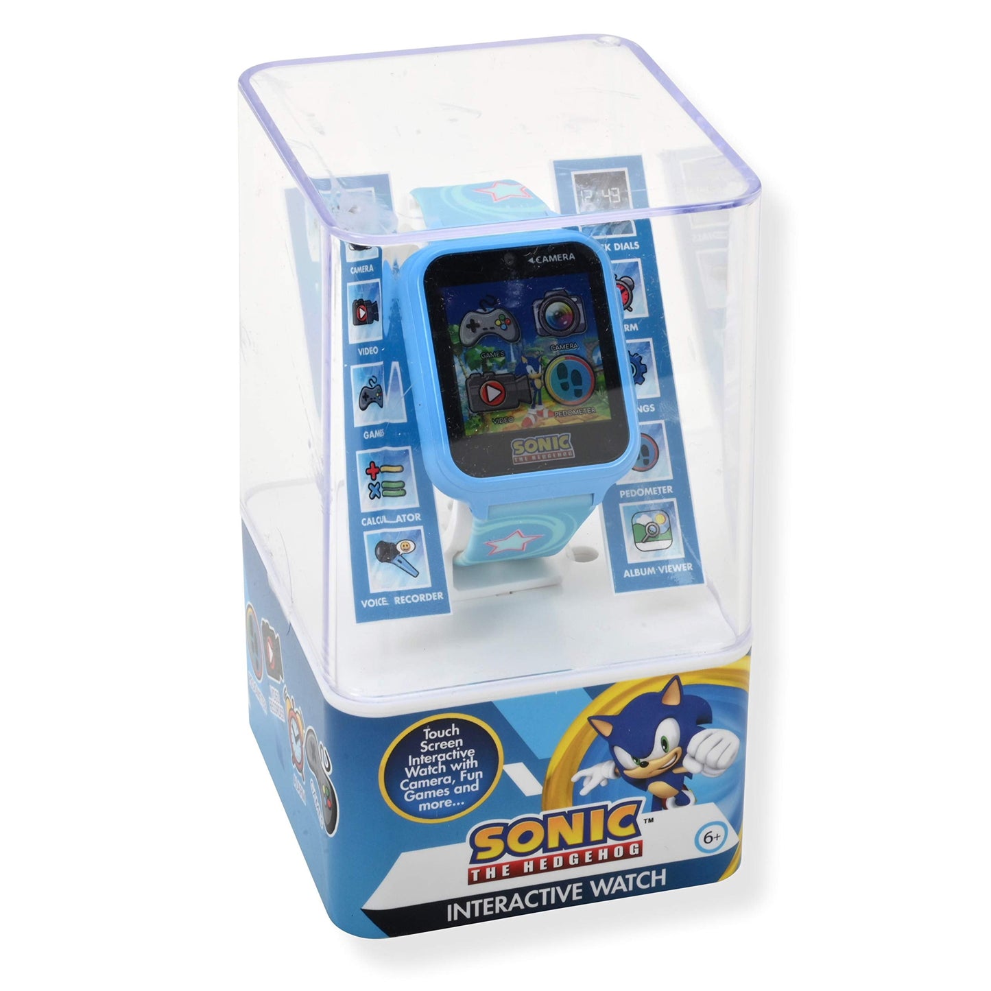 Accutime Kids SEGA Sonic The Hedgehog Blue Educational Touchscreen Smart Watch Toy for Boys, Girls, Toddlers - Selfie Cam, Learning Games, Alarm, Calculator, Pedometer (Model: SNC4133AZ)