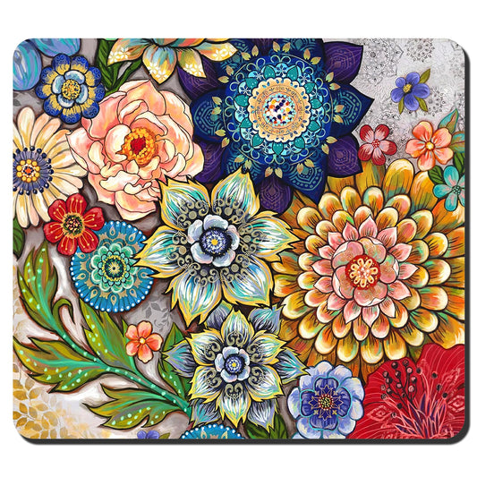 Rnivvi Dish Drying Mat for Kitchen Counter, 16 x 18" Cute Flower Theme Absorbent Heat Resistant Drying Pad with Non-slip Rubber, Coffee Bar Mats for Coffee Machine Dish Rack, Mandala Floral