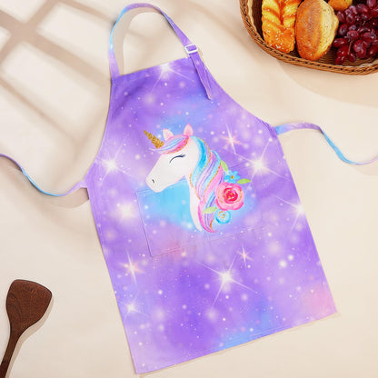 MHJY Kids Apron and Chef Hat Set, Child Aprons for Cooking Baking Painting Cute Toddler Girls Apron with Pockets 3-12 Years