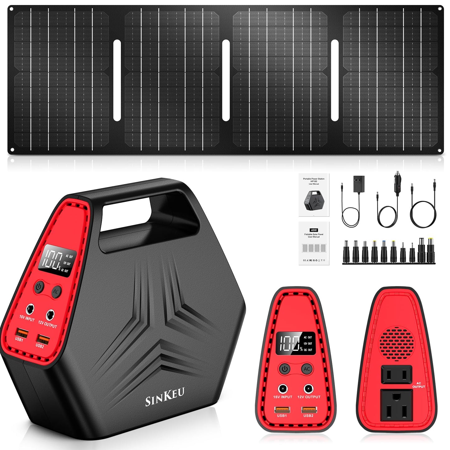 100W Solar Generator with 40W Foldable Solar Panel, Sinkeu 24600mAh Power Bank with AC Outlet for Home Use 97.68Wh Portable Power Station for Camping Hurricane Emergency