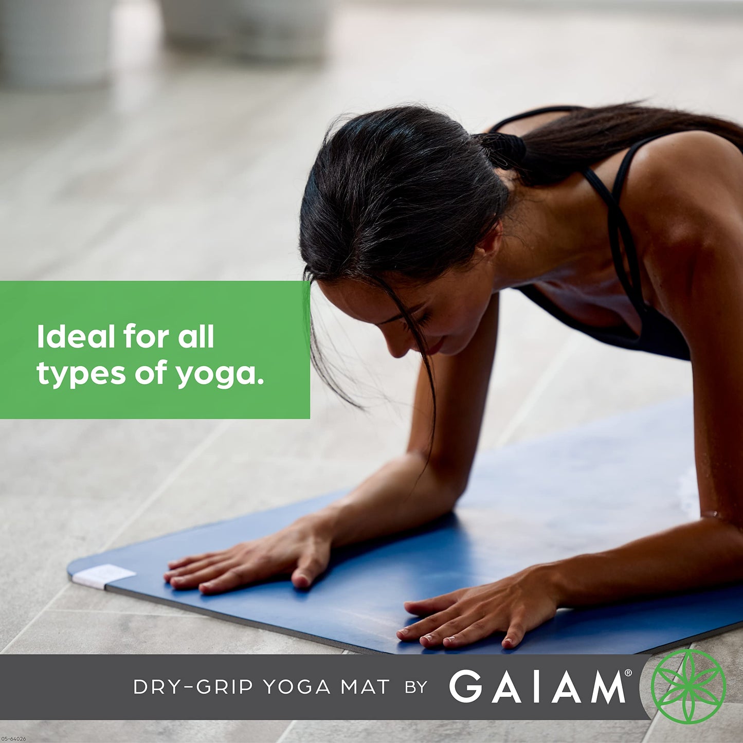 Gaiam Dry-Grip Yoga Mat - 5mm Thick Non-Slip Exercise & Fitness Mat for Standard or Hot Yoga, Pilates and Floor Workouts - Cushioned Support, Non-Slip Coat - 68 x 24 Inches - Black