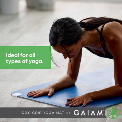 Gaiam Dry-Grip Yoga Mat - 5mm Thick Non-Slip Exercise & Fitness Mat for Standard or Hot Yoga, Pilates and Floor Workouts - Cushioned Support, Non-Slip Coat - 68 x 24 Inches - Black