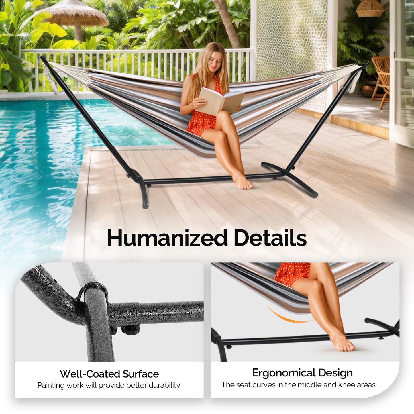 ONCLOUD Heavy Duty 550 LBS Double Hammock with Stand Included with Portable Carrying Bag, Upgraded 2 Person Hammock with Frame for Outdoors & Indoors, Series TDCTZ2 - Desert Stripe